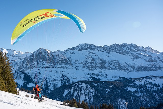 Dents: Paragliding on the mountain.